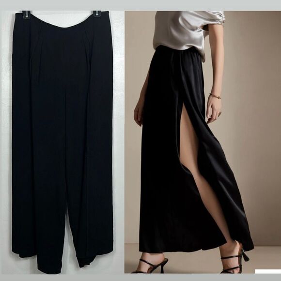 Carlisle Sport Silk Split At Sides Wide Leg High Rise Pants In Black Size M - Picture 1 of 12